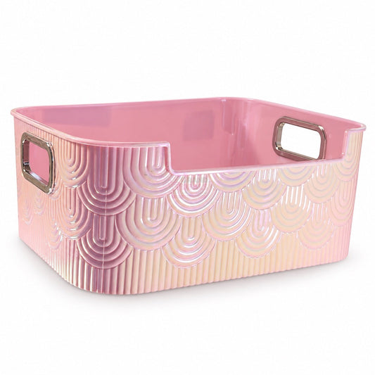 Pink iridescent storage bin