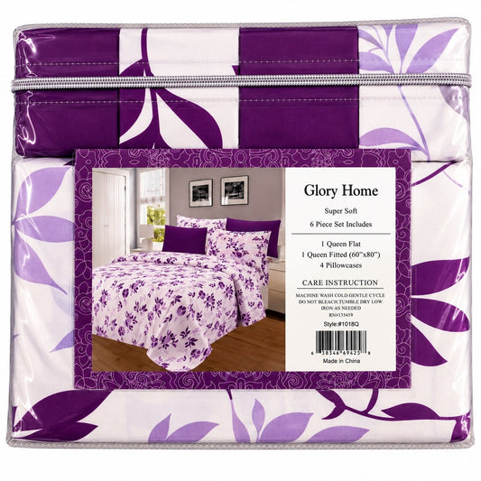 Glory Home 6 Piece Queen Sheet Set - Purple Floral