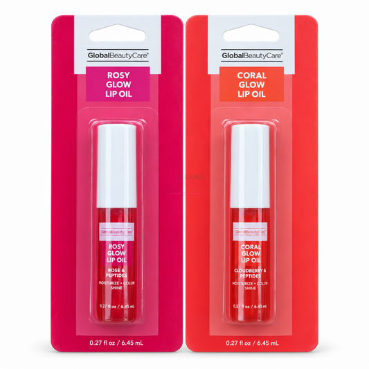 Global Beauty Care Rosy Glow and Coral Glow lip oils