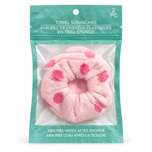 Pink polka dot towel scrunchies 2 pack