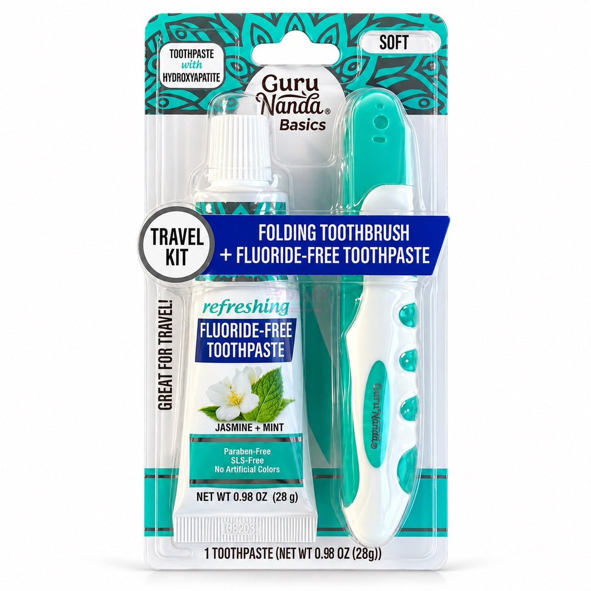 GuruNanda Basics travel kit with folding toothbrush and toothpaste