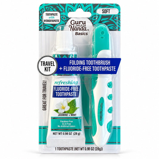 GuruNanda Basics travel kit with folding toothbrush and toothpaste
