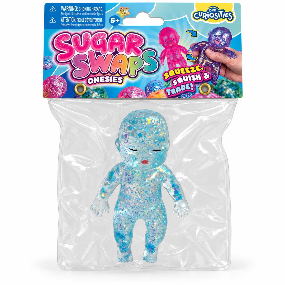 ORB Curiosities Sugar Swaps Onesies blue glitter squeeze toy